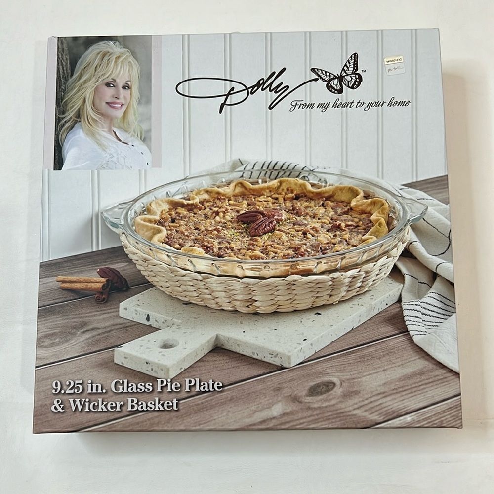 Dolly Glass Pie Plate & Wicker Basket 9.25 Inches From My Heart To Your Home New